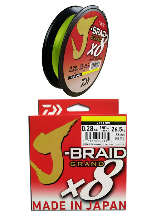 Леска плетеная "J-Braid Grand X8", 0.28мм, 135м, желтый